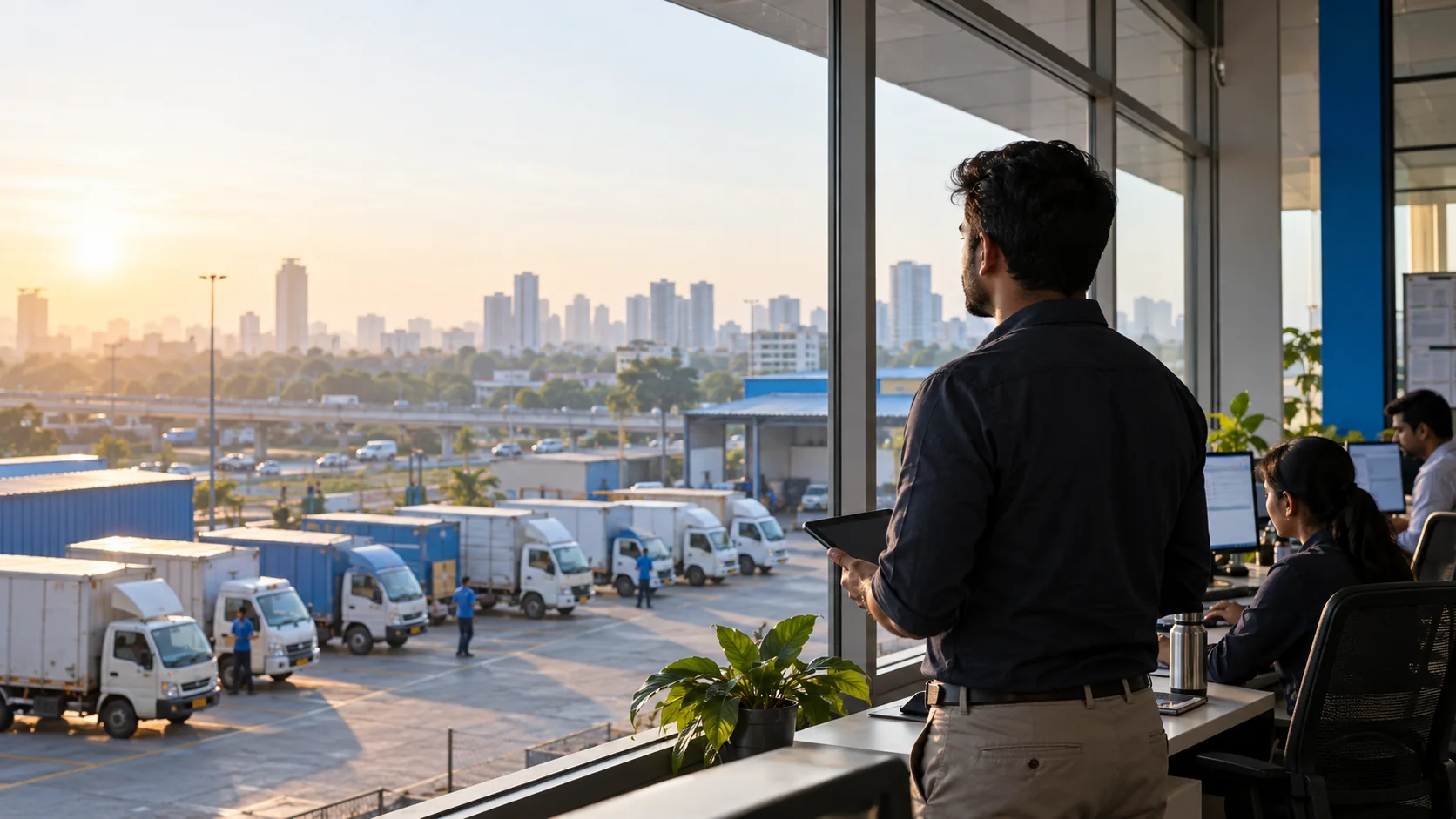 Fleet operations team overlooking an urban vehicle depot